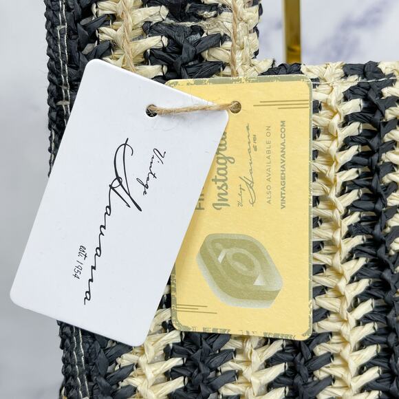 Vintage Havana | Inspire Crochet Striped Mini Tote | Black/Cream | NWT - Picture 3 of 6